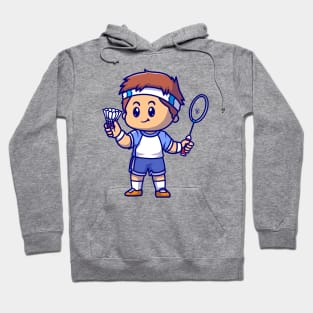 Cute Boy Playing Badminton Cartoon Hoodie